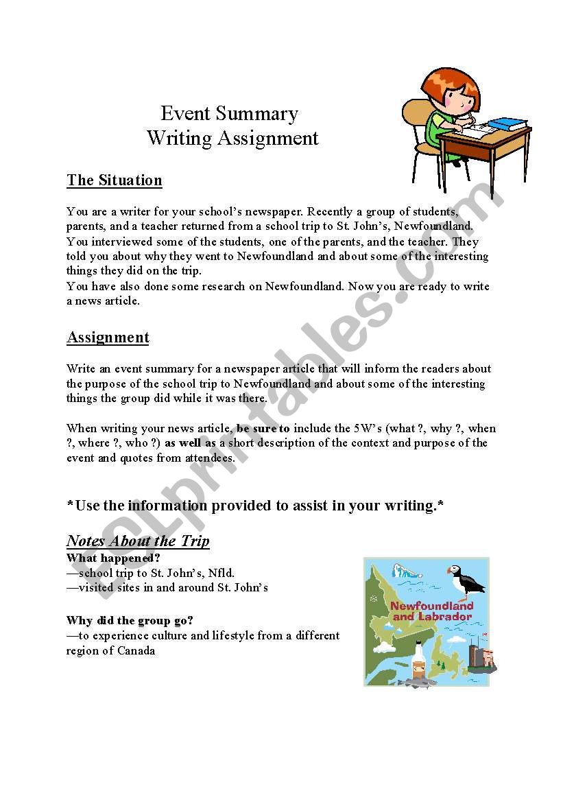 Event summary worksheet