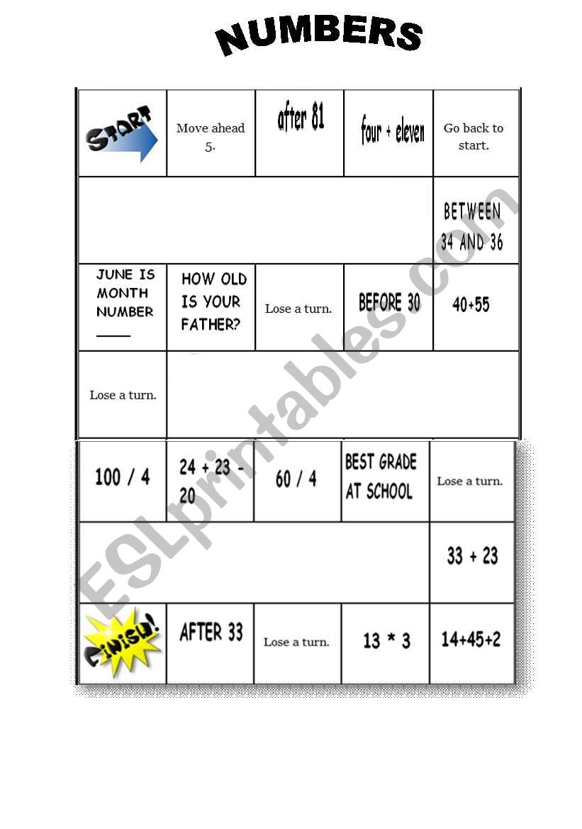 NUMBERS -GAME worksheet