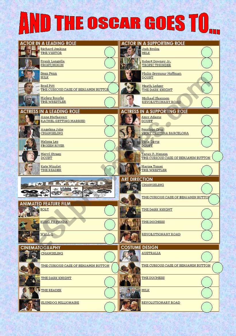 2009 OSCAR PREDICTION  worksheet