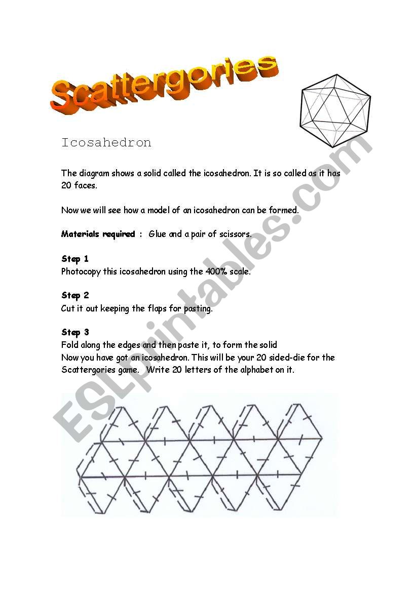 Scattergories (20 sided-die) worksheet