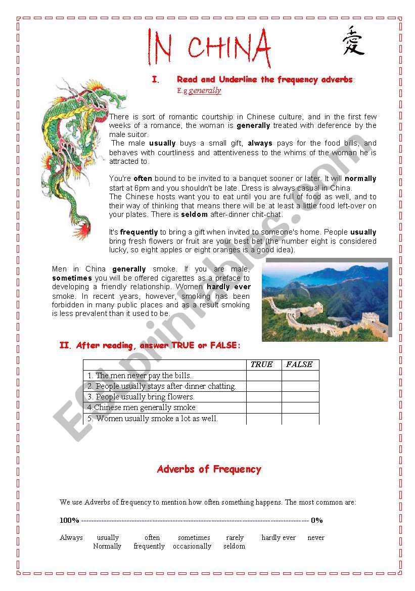 Frequency adverbs- Â´Â´In China Â´Â´