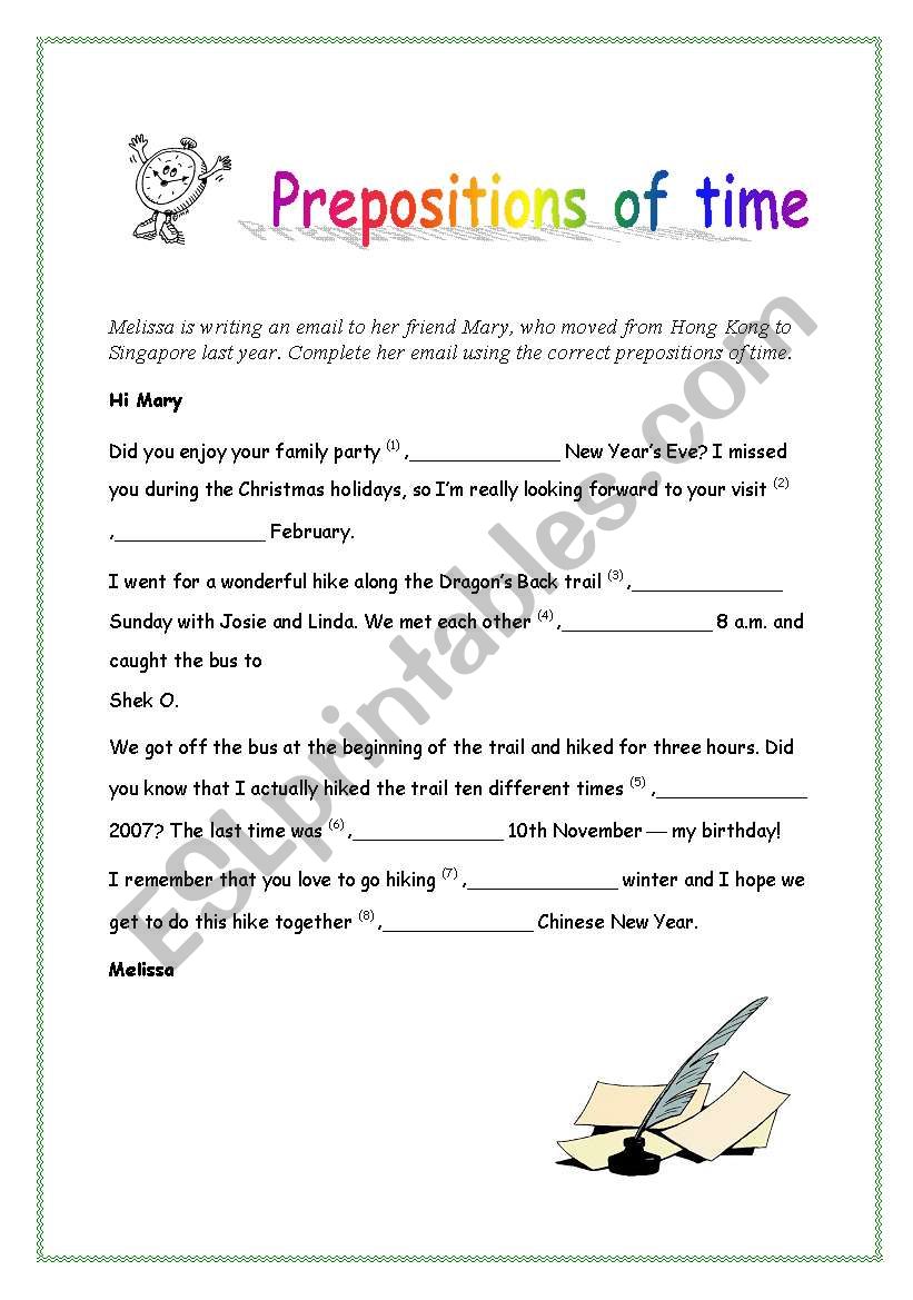 Prepositions of time with key worksheet