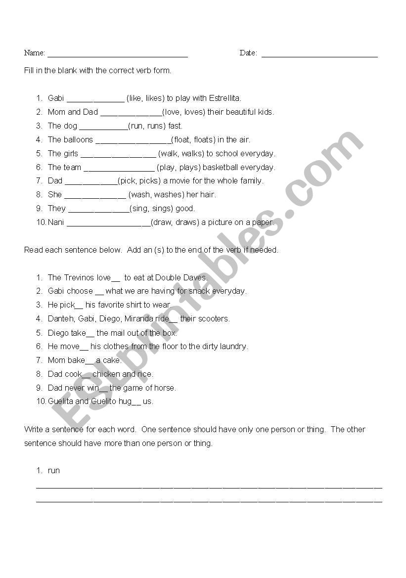 Subject + verb agreement, possessives quiz