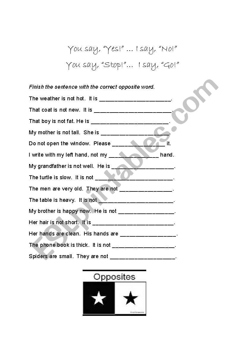 Opposites Worksheet worksheet