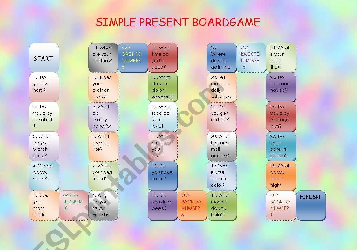 SIMPLE PRESENT BOADGAME worksheet