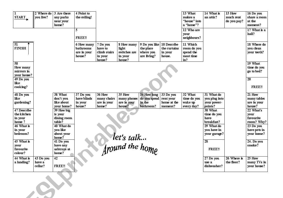 Boardgame - around the house worksheet