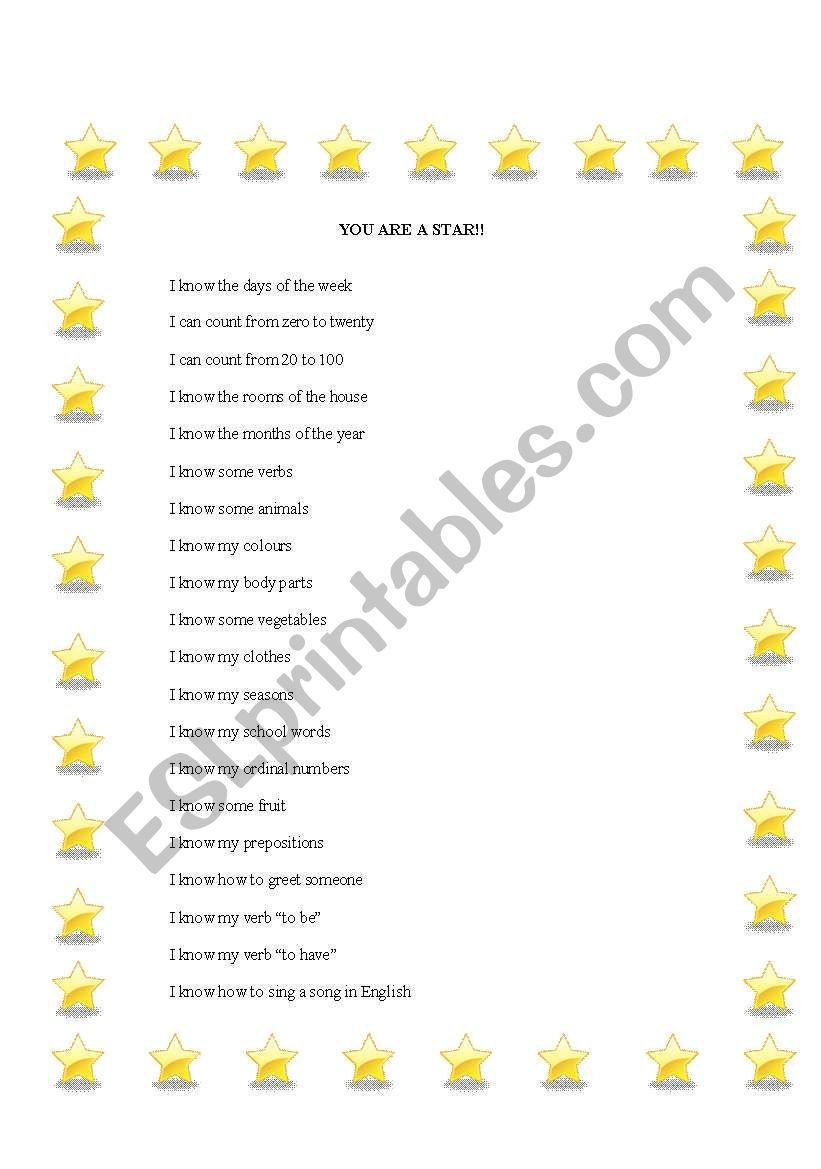 A progress chart for kids worksheet