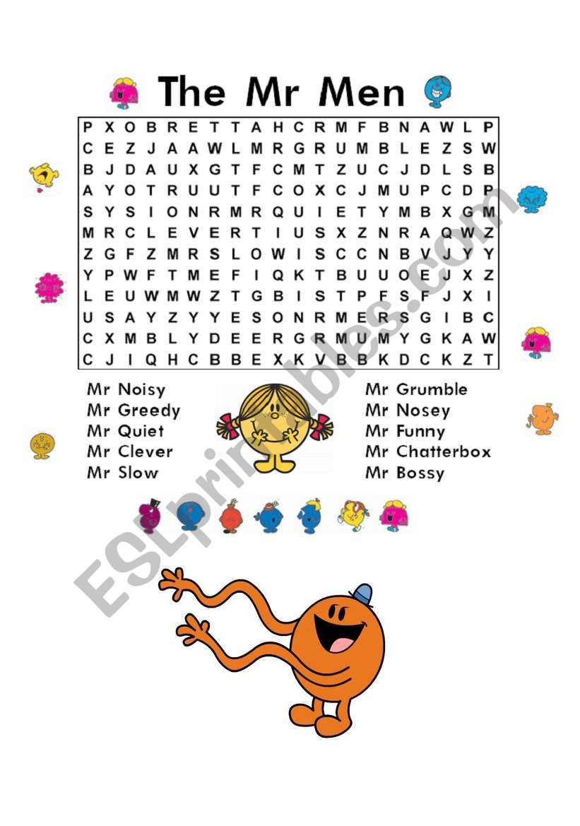 Mr Men Wordsearch worksheet