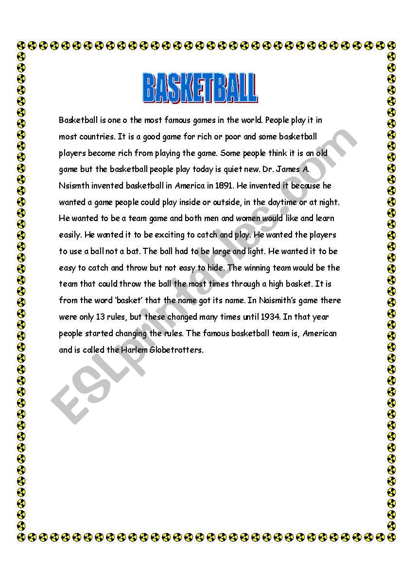 Basketball worksheet