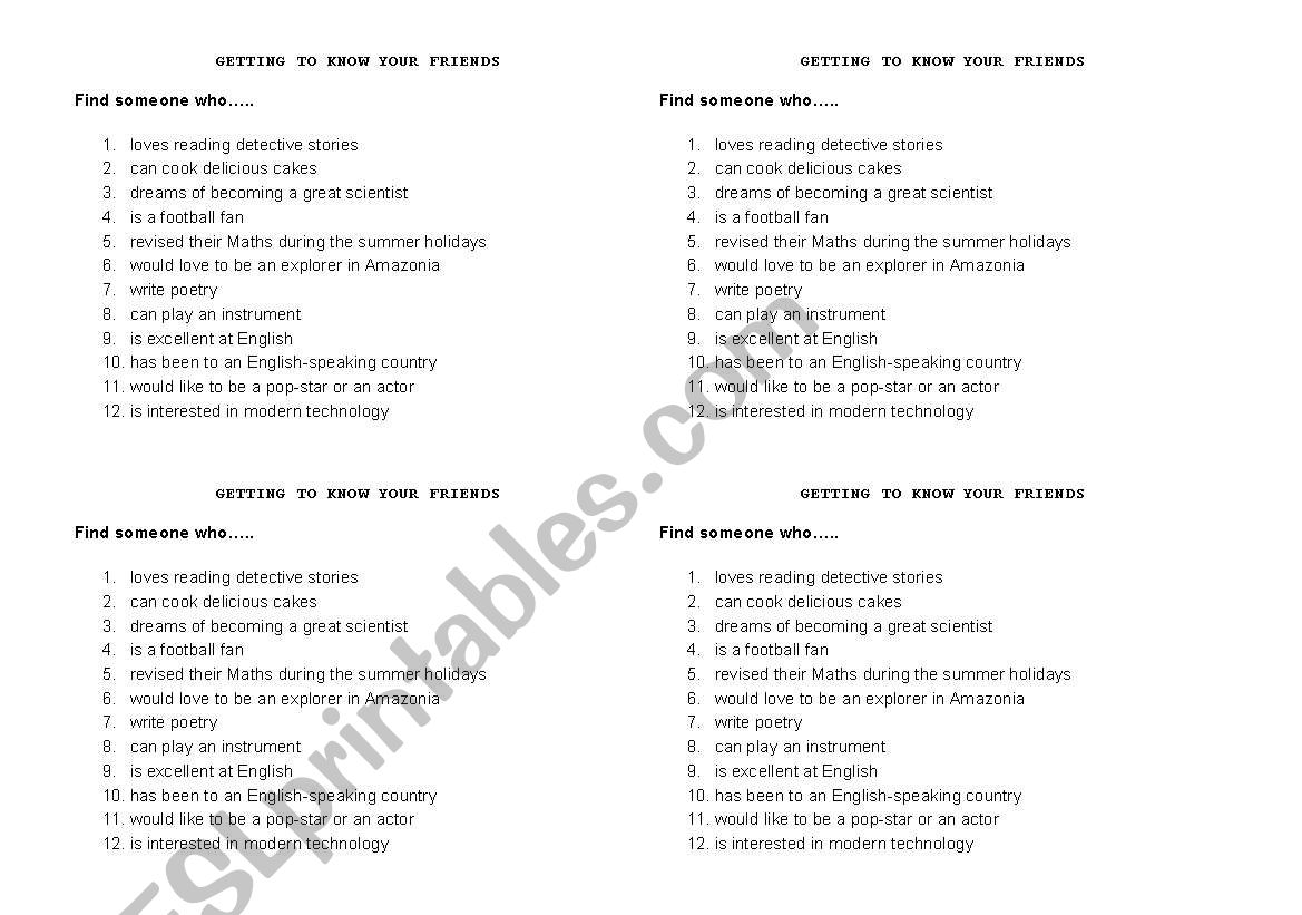 Getting to know your friend worksheet