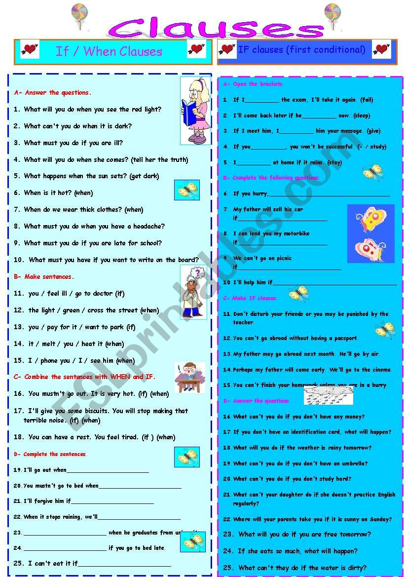 clauses worksheet