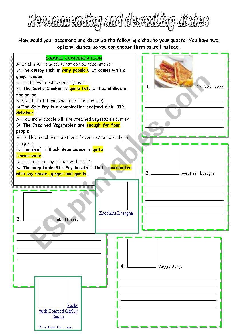 waiters worksheet worksheet