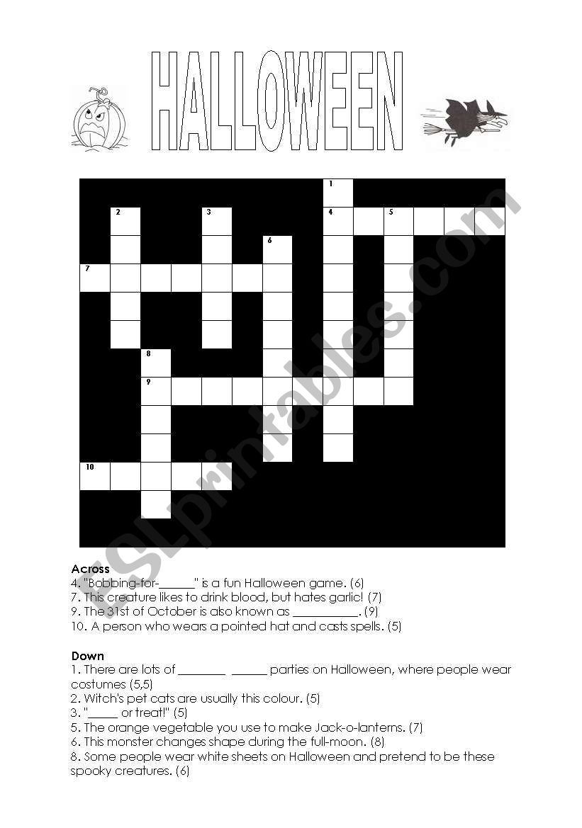 Halloween crossword and speaking activities