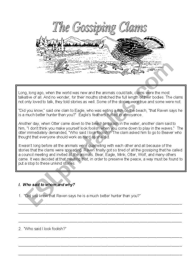 The Gossiping Clams worksheet