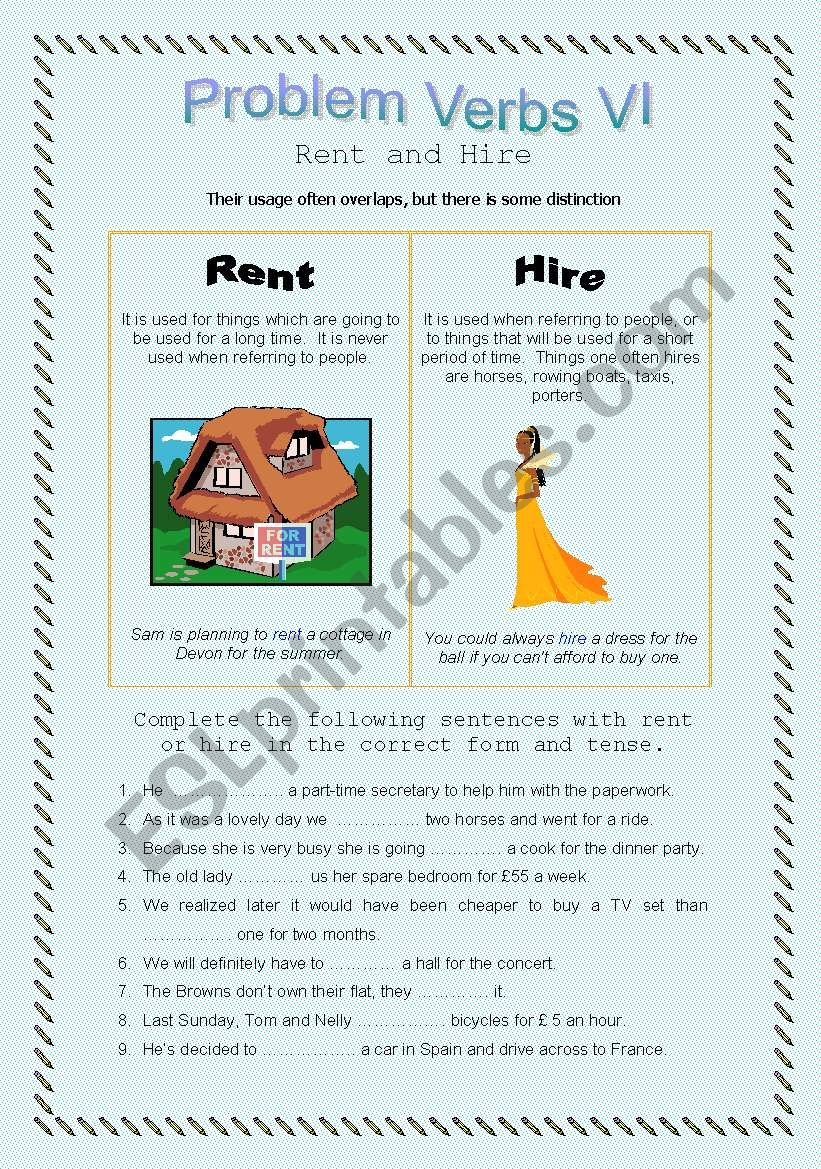 Problem Verbs VI - Rent and Hire - Theory and Practice