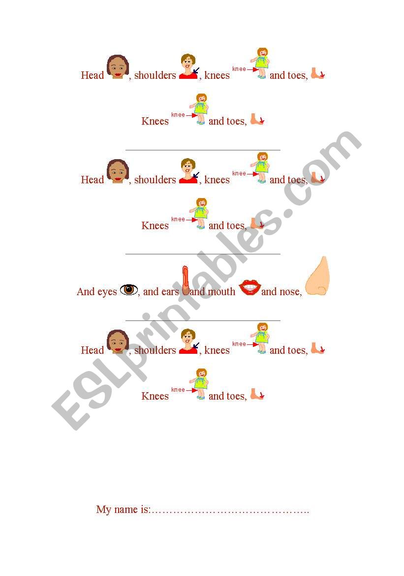 Head shoulders knees and toes worksheet