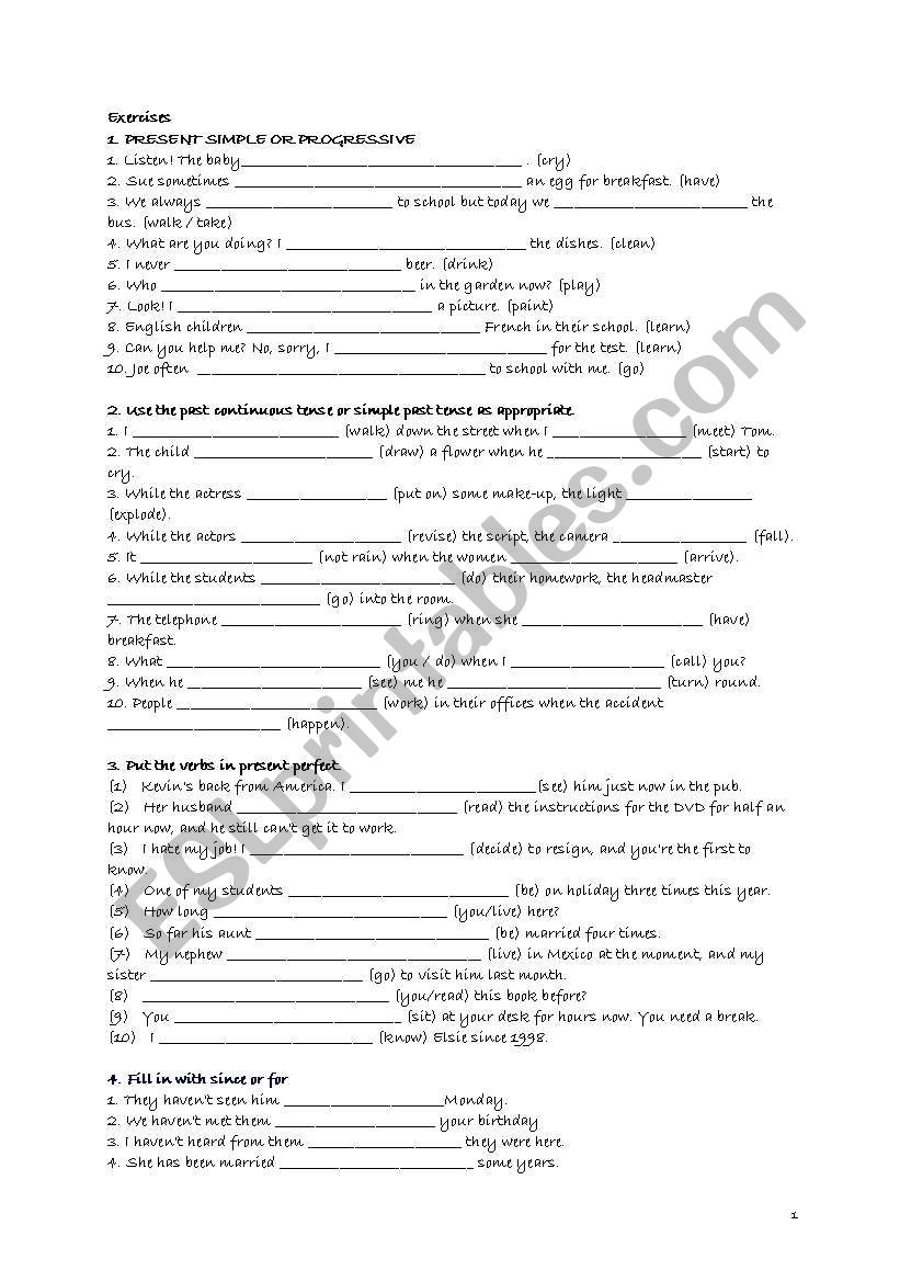 Verbal Tense Review worksheet