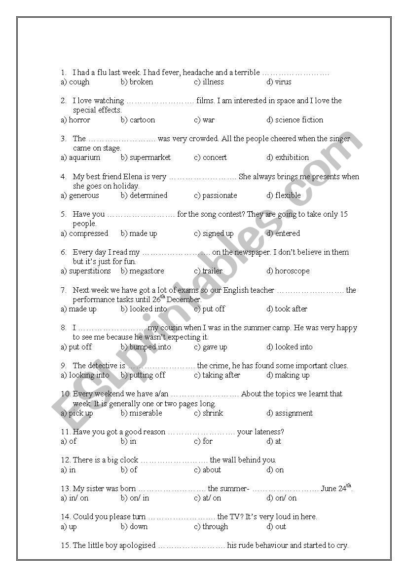 Multiple Choice Test worksheet