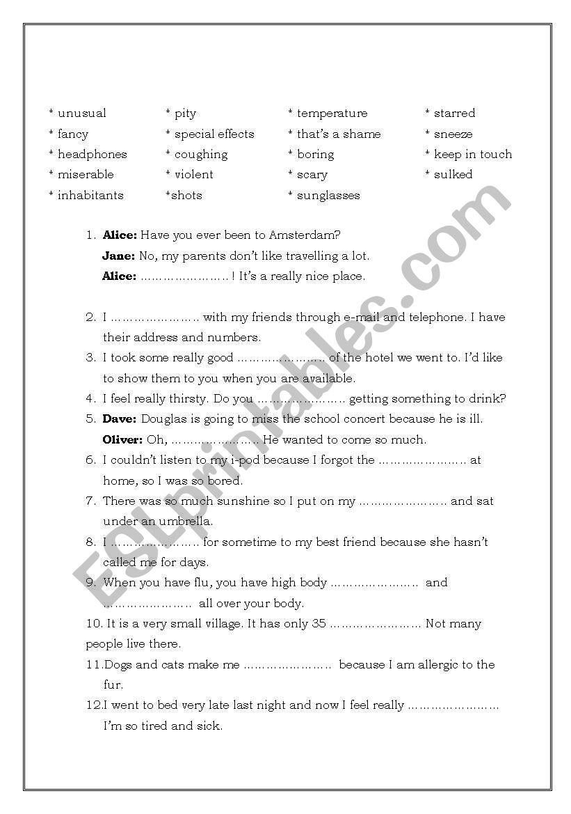 Vocabulary Worksheet worksheet