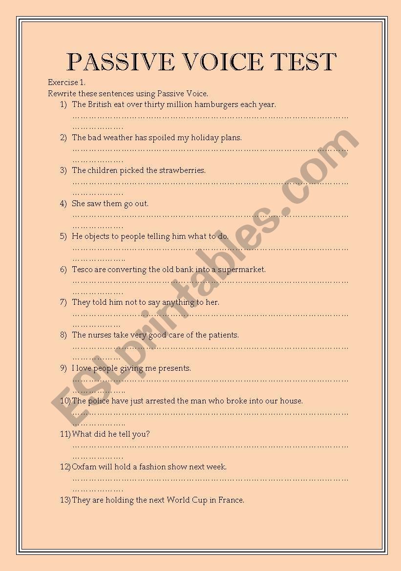 Passive voice test worksheet