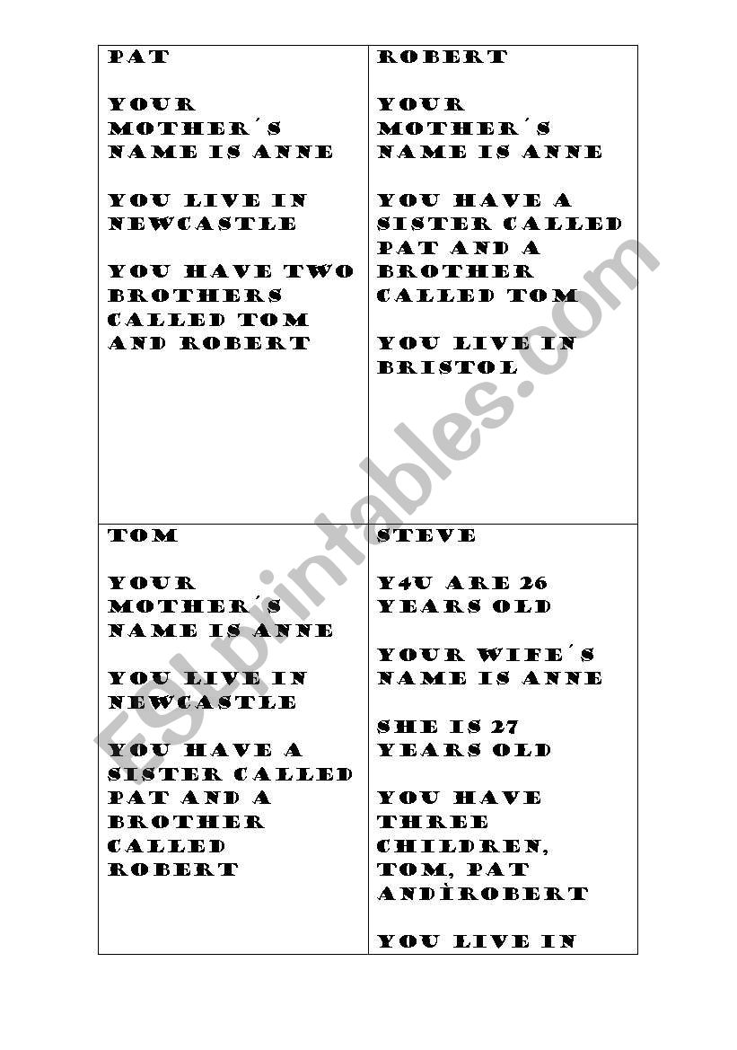 family game worksheet