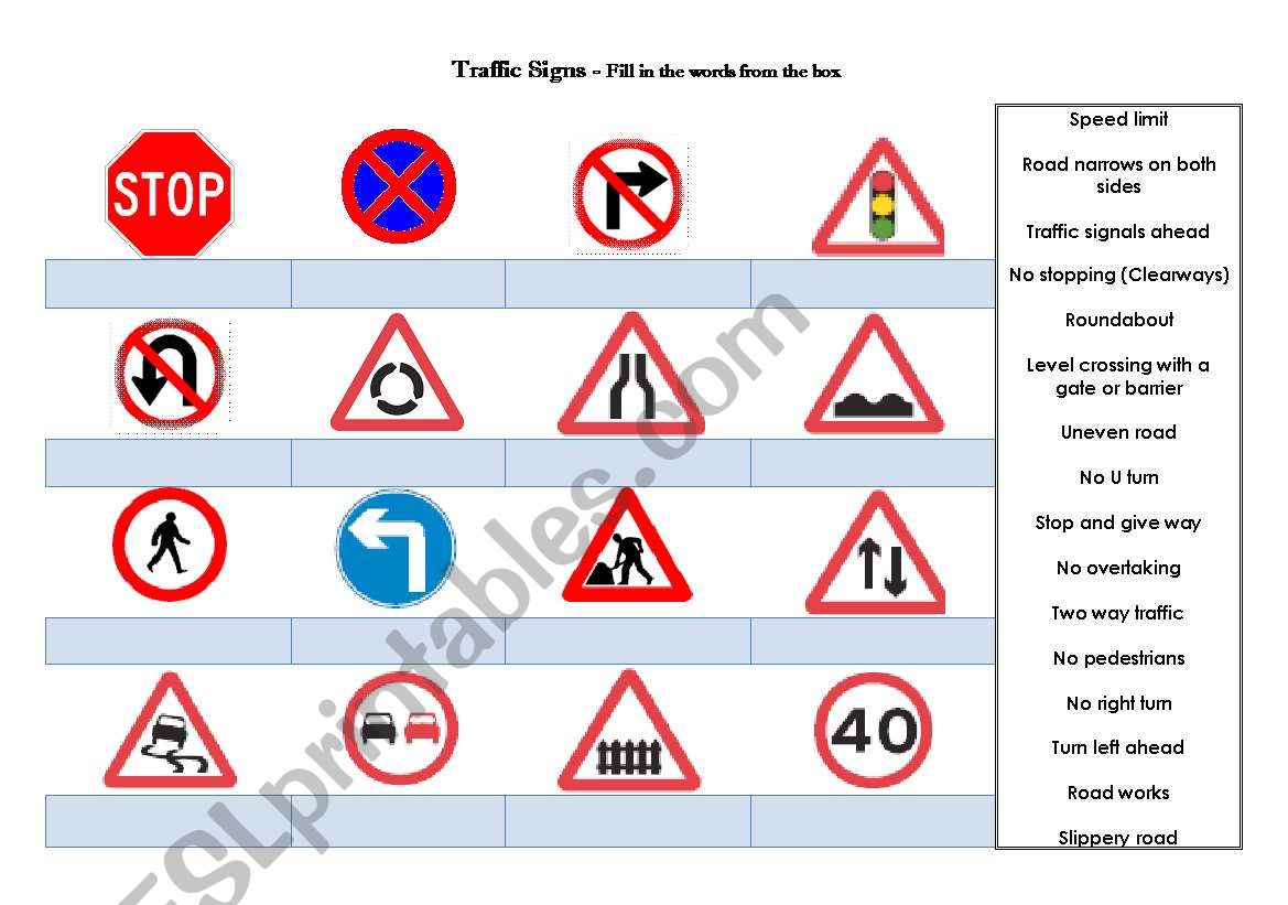 Traffic Signs worksheet