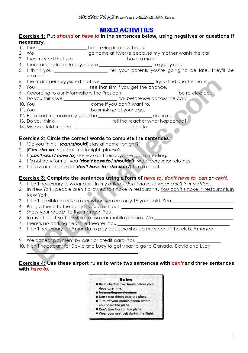 Modal verbs worksheet