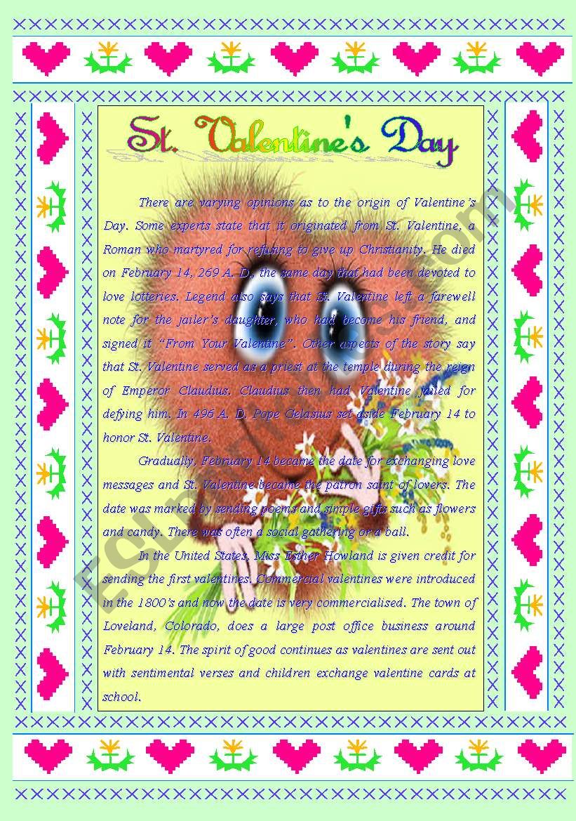 St Valentines Day Traditions worksheet