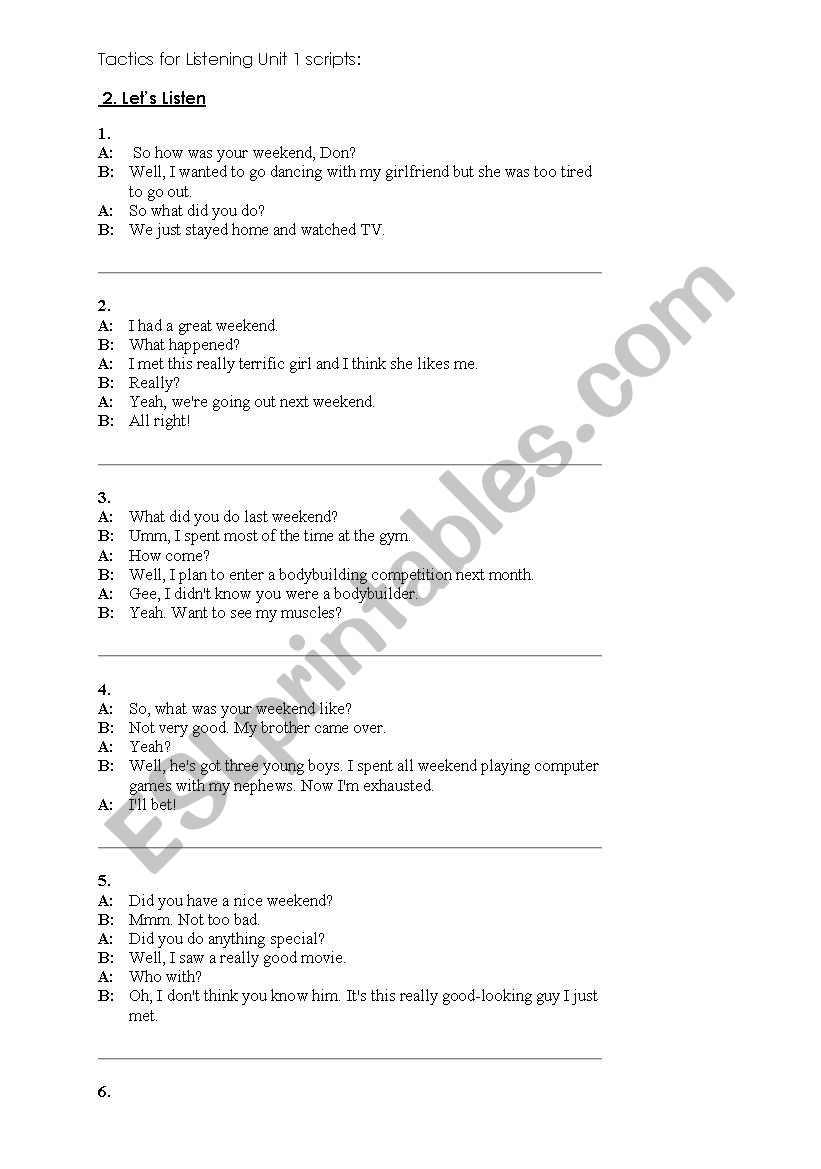 tactics for listening worksheet