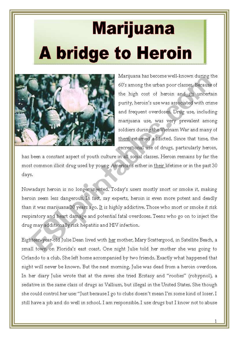 Marijuana- a bridge to Heroin worksheet