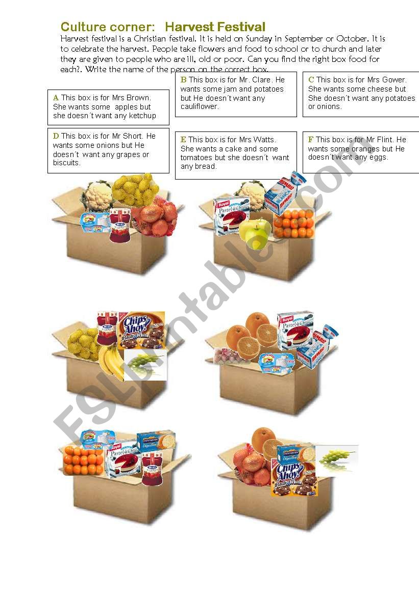 harvest festival worksheet