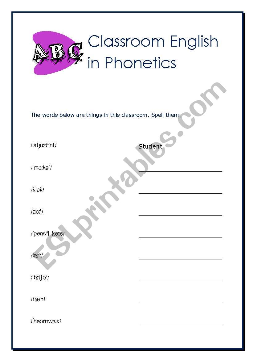 Starter Classroom Vocab in Phonetics