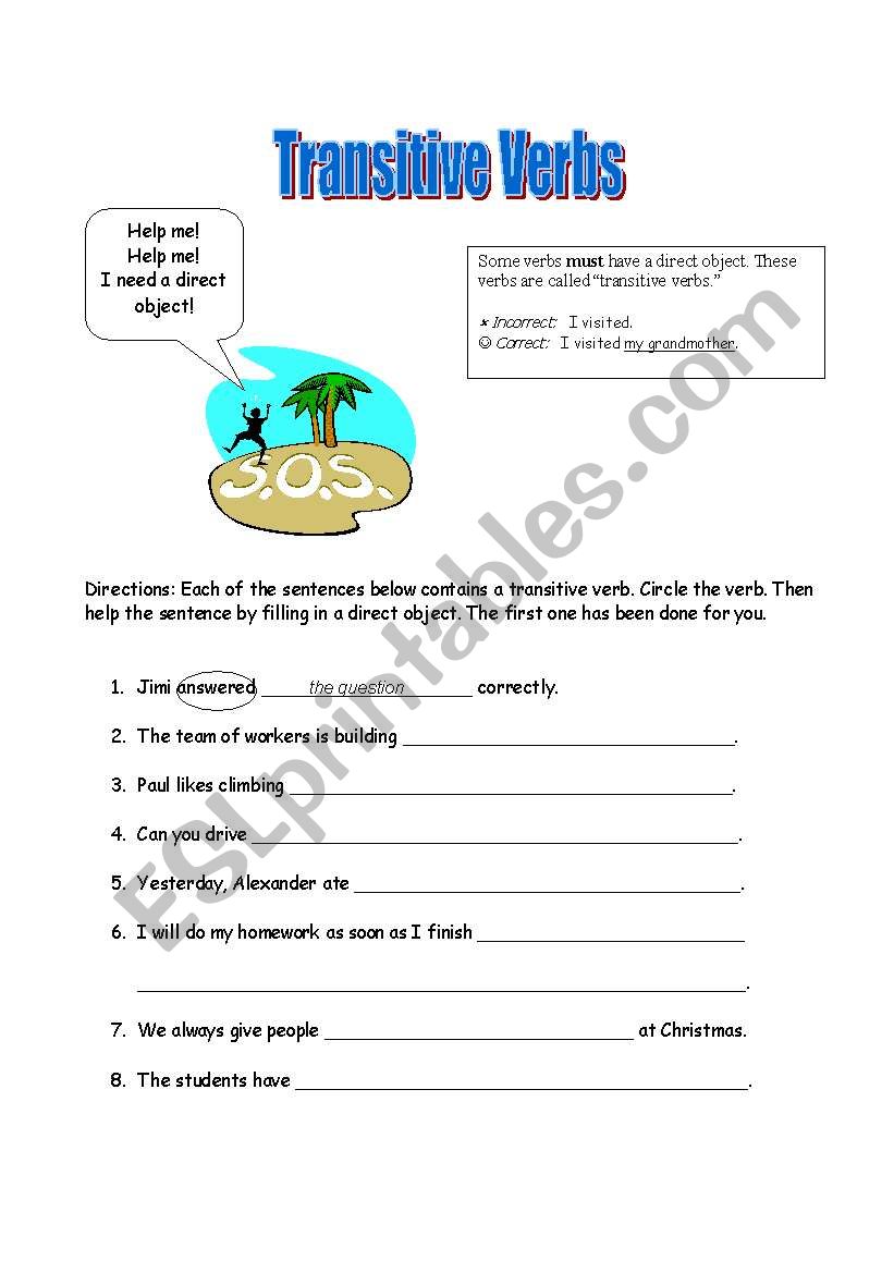 Beginner Transitive Verbs worksheet