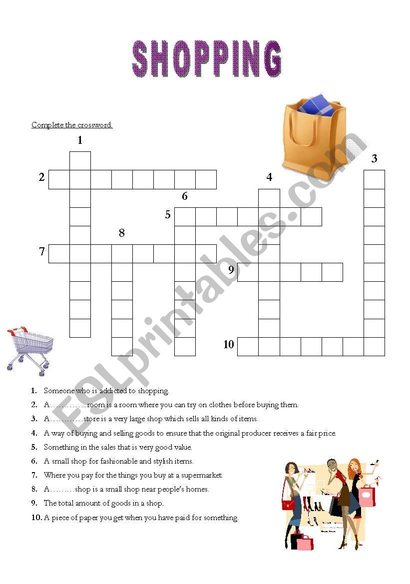 Shopping-crossword worksheet