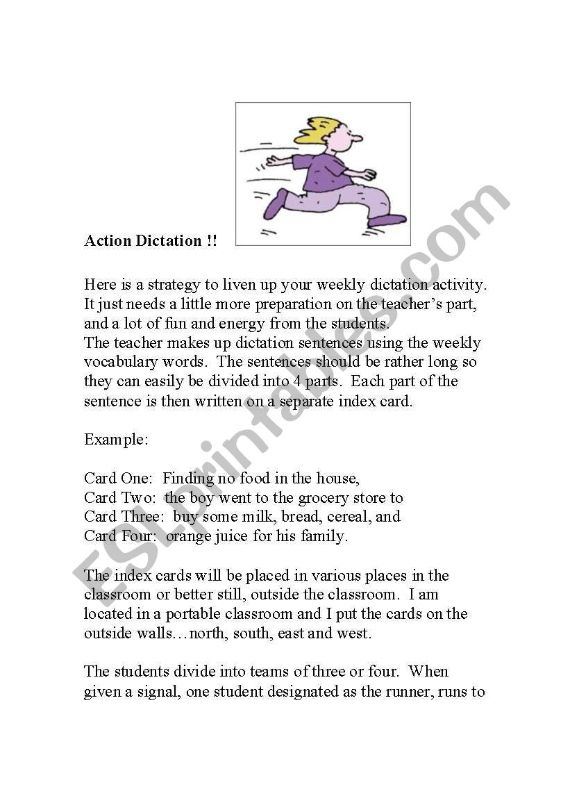Action Dictation worksheet