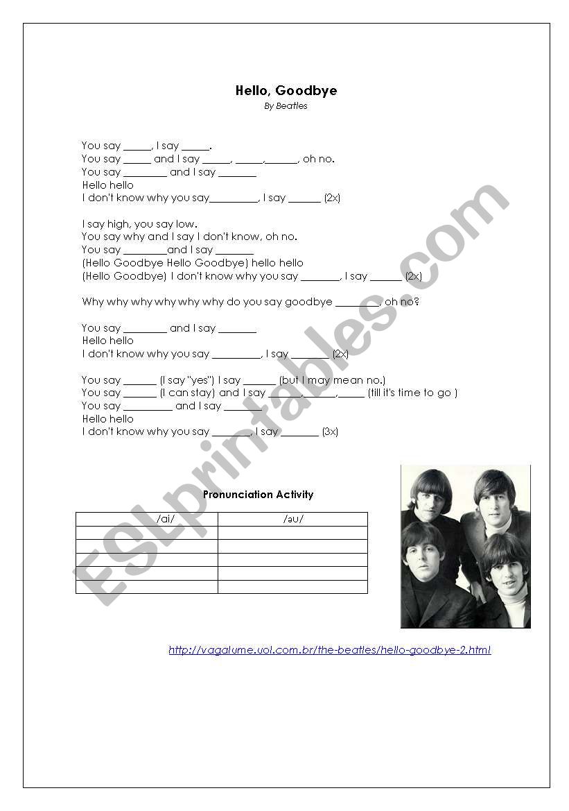 Beatles - Hello, Goodbye worksheet