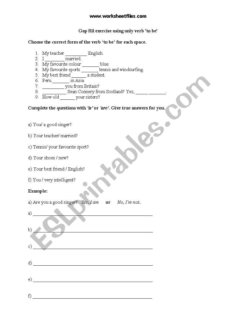 verb to be worksheet