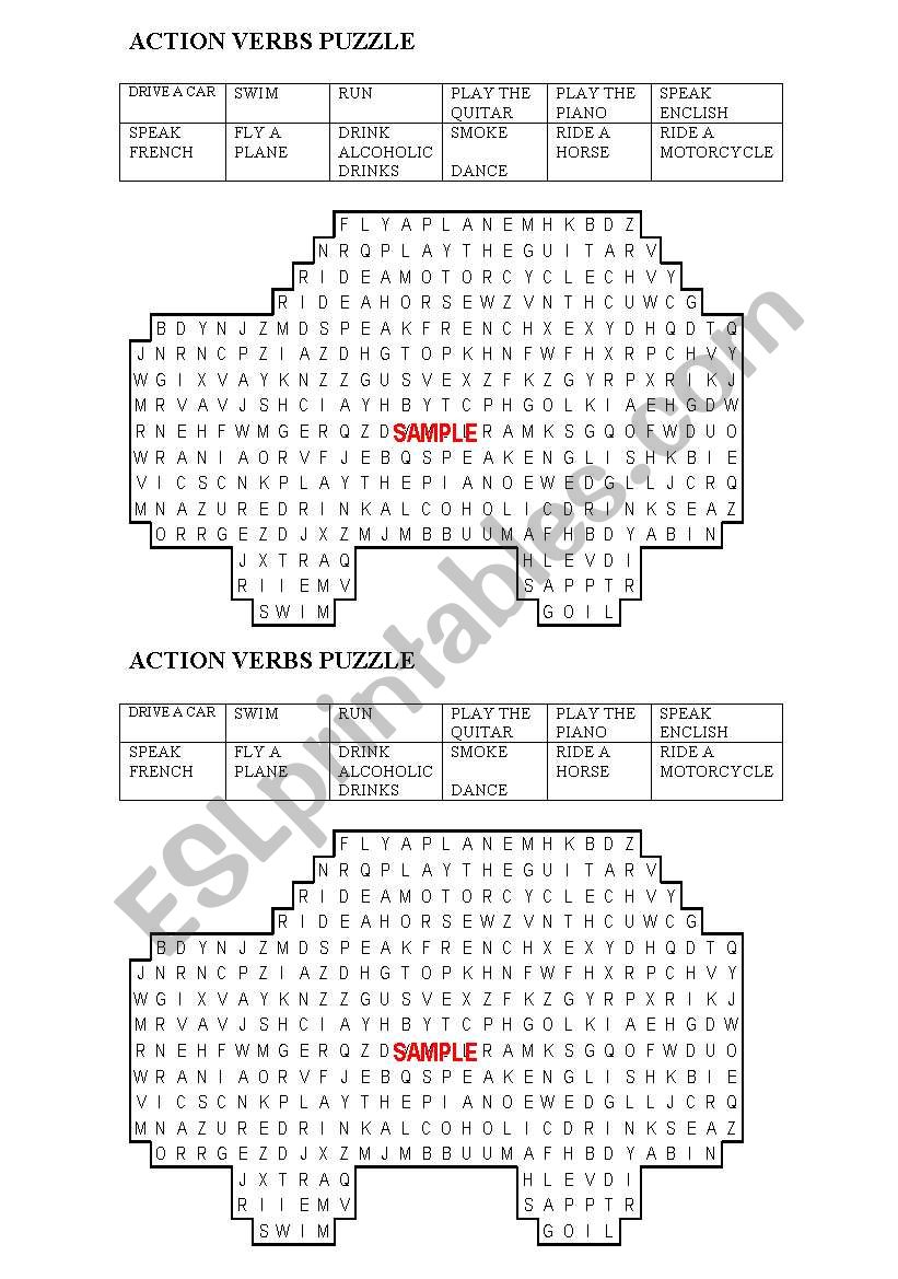 actions verb puzzle worksheet