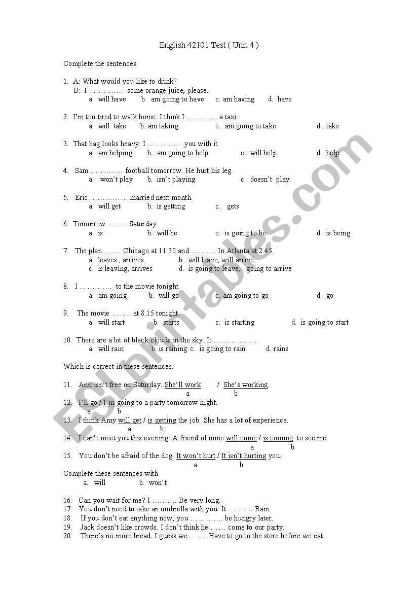 Grammar Test worksheet