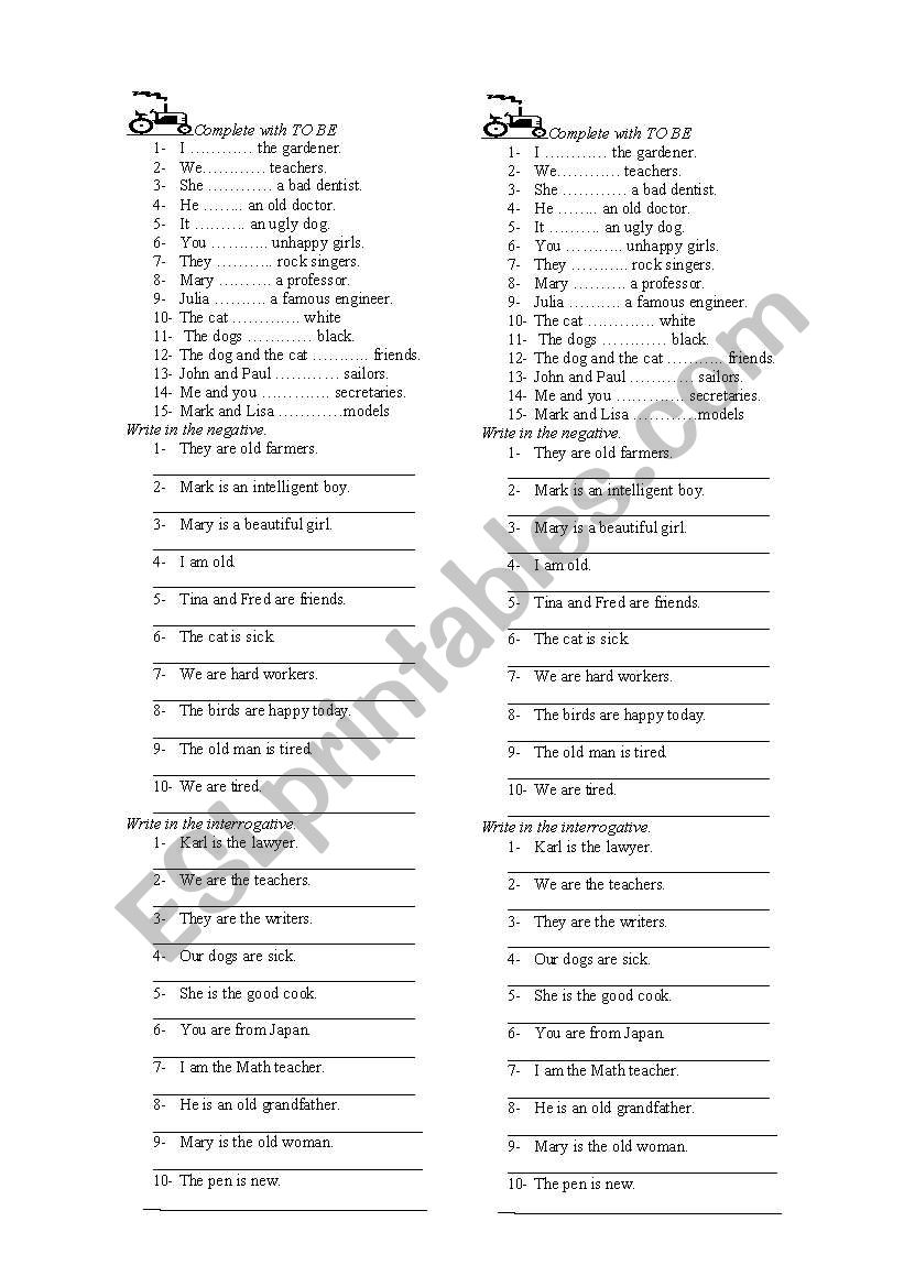 To Be worksheet