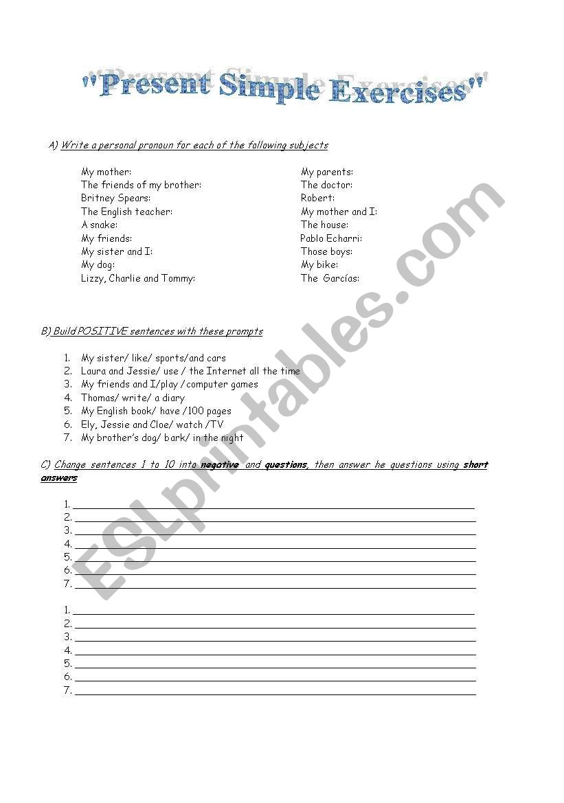 PRESENT SIMPLE EXERCISES worksheet