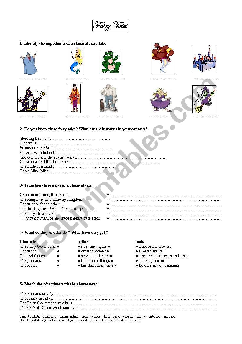 Fairy tales and Shrek worksheet