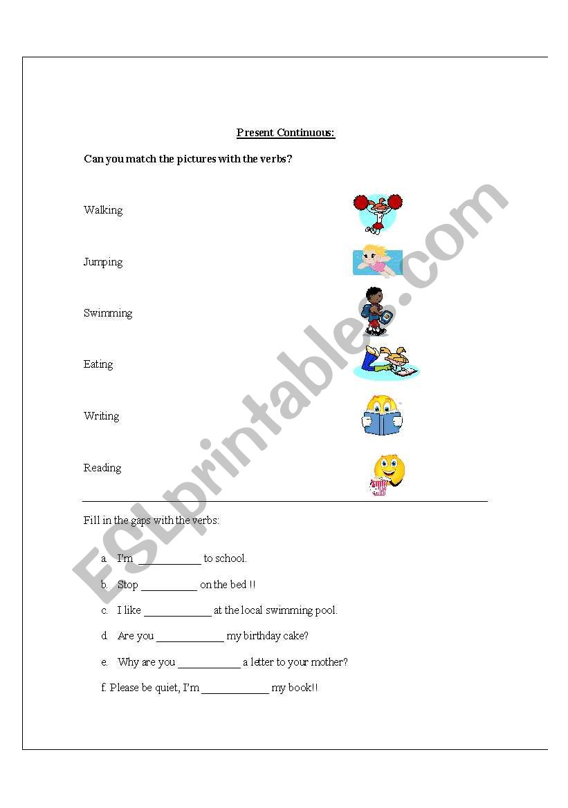 Matching present continuous verbs with pictures