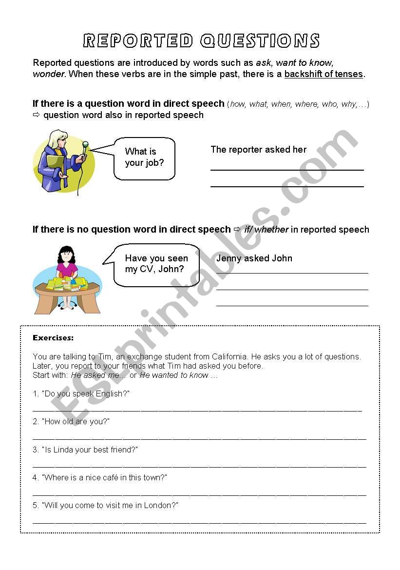 Reported Questions worksheet