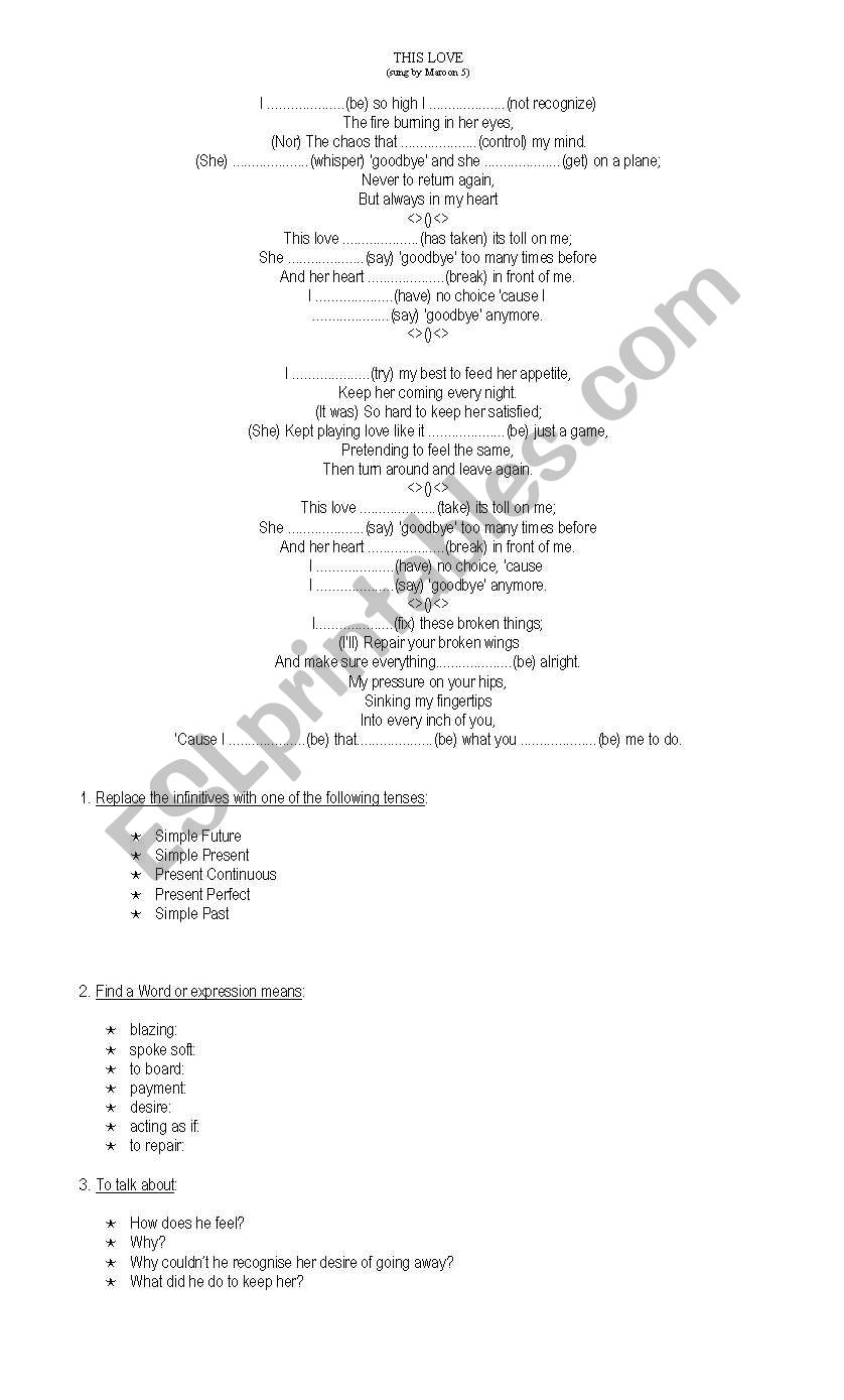 This love by Maron Five worksheet