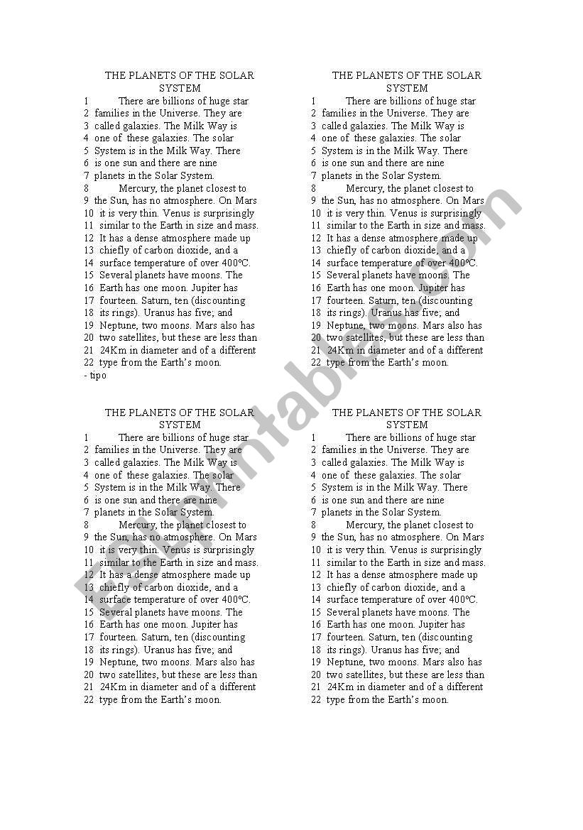 text: The planets of the solar system
