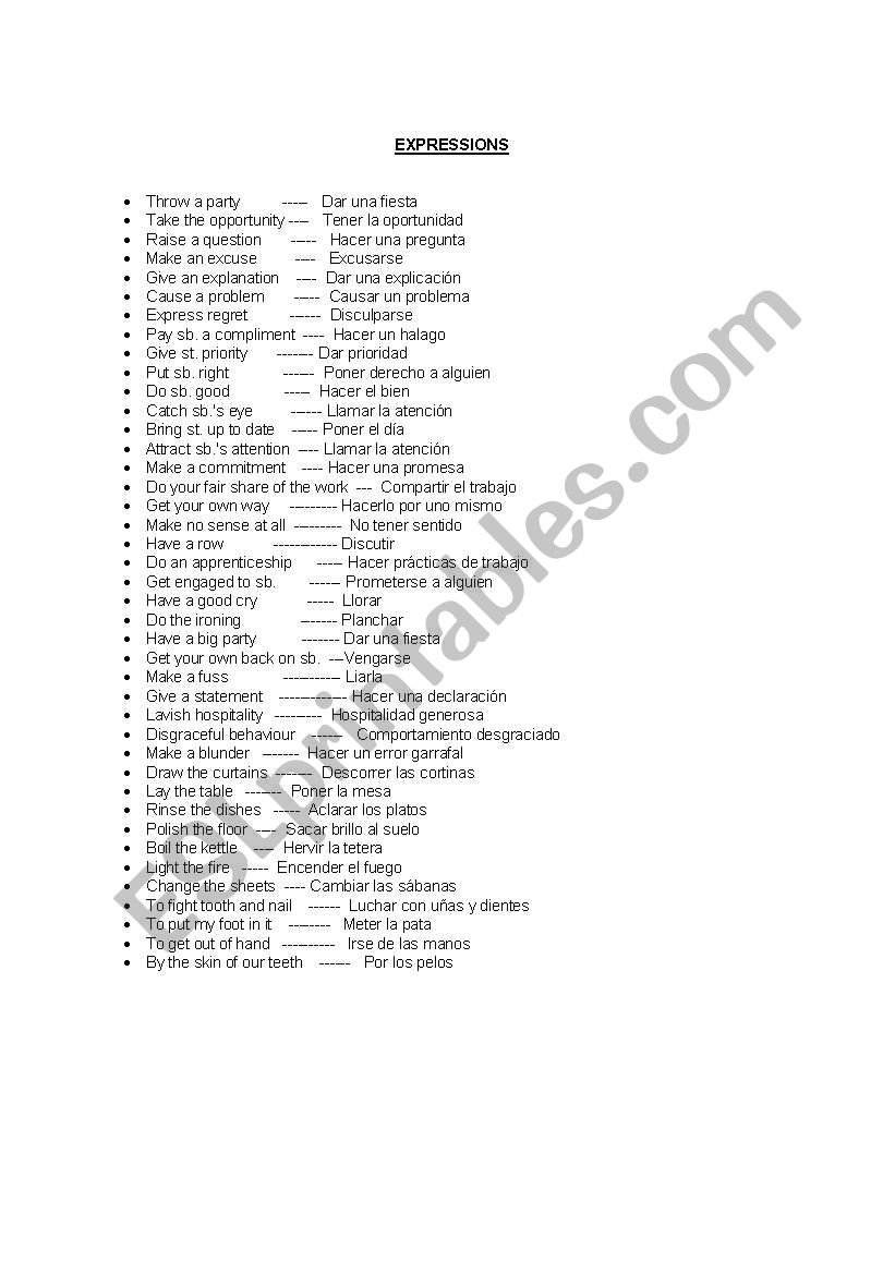 Expressions worksheet