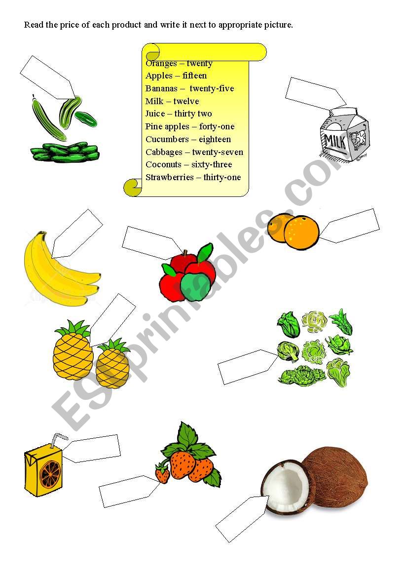 Numbers and food worksheet