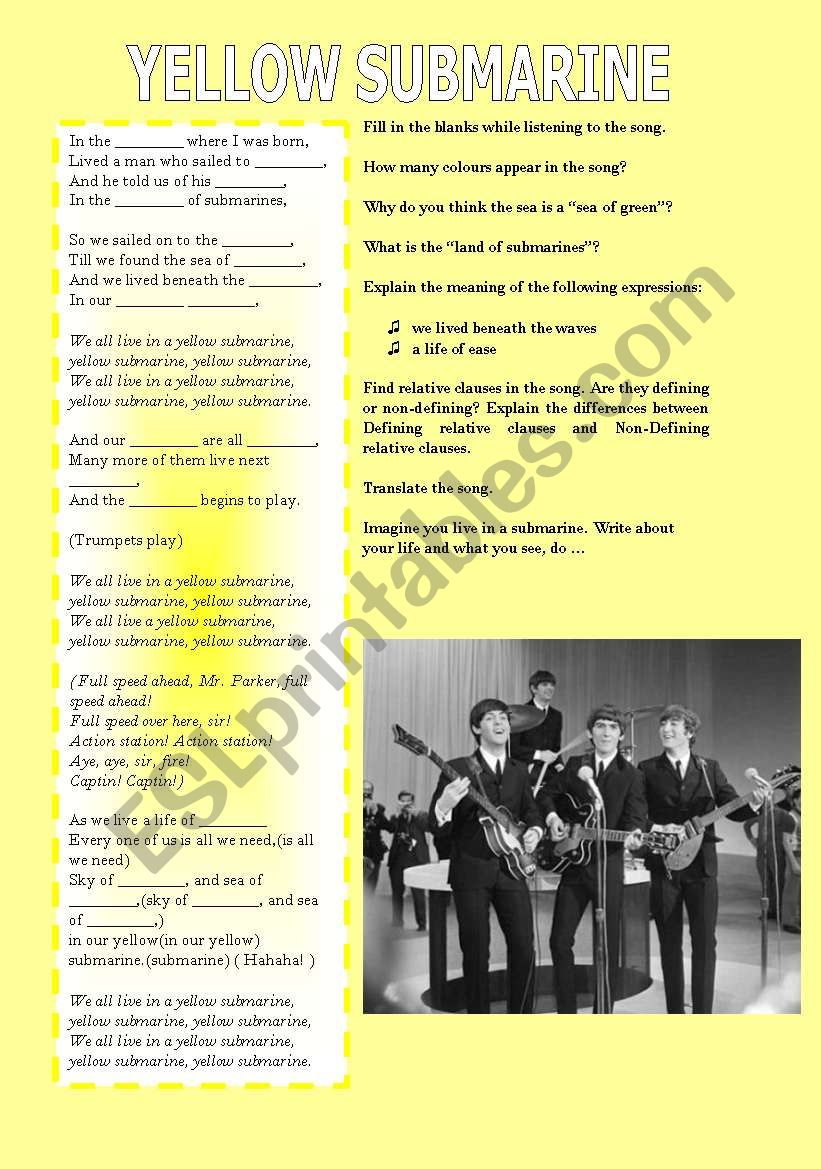 Yellow Submarine I worksheet