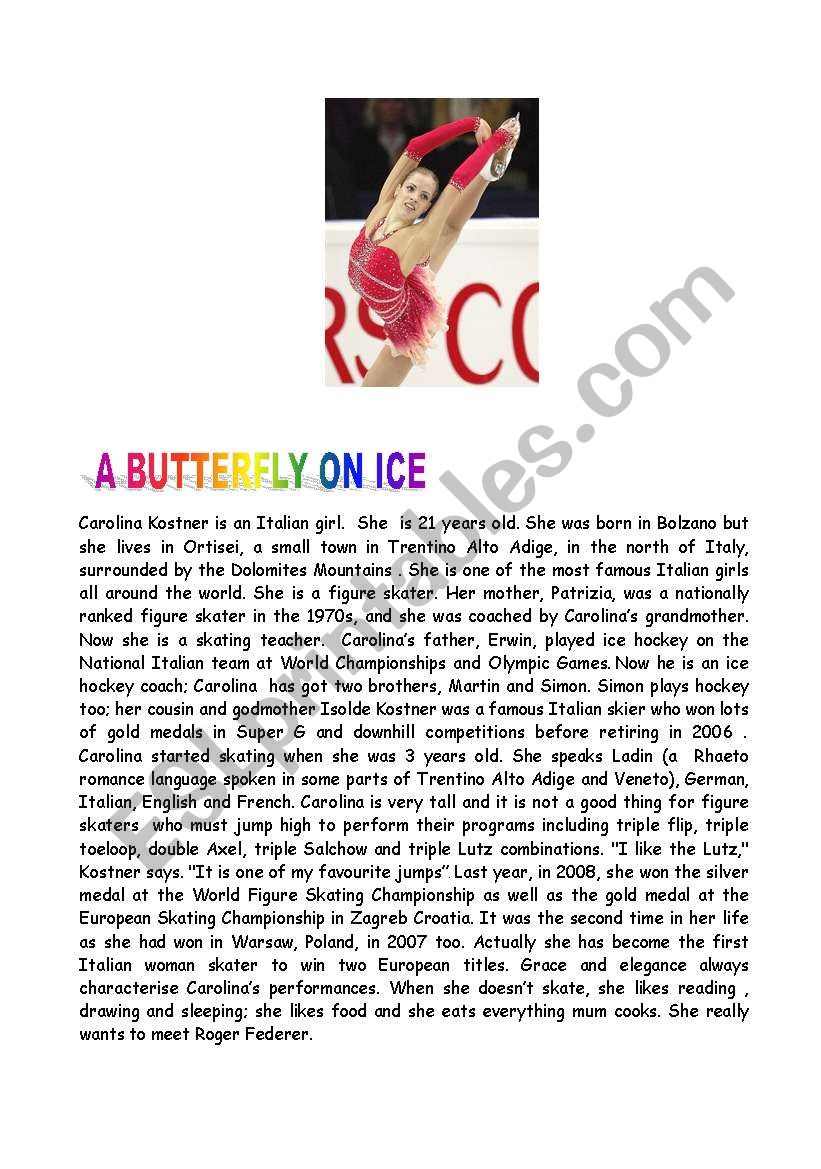 A butterfly on ice worksheet